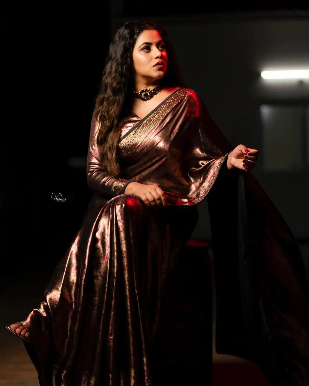 Malayalam Girl Shamna Kasim In Beautiful Jewellery Maroon Saree